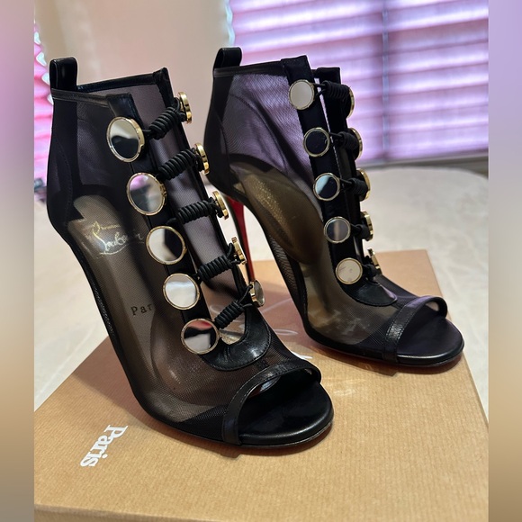 Christian Louboutin Shoes - Christian Louboutin Black and Gold Mesh Heels